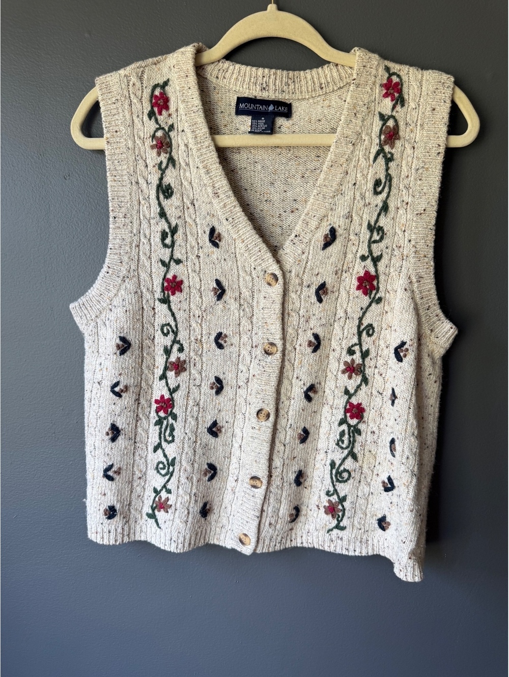 Vintage Mountain Lake Women's Embroidered Button-Up Sweater Vest Size S